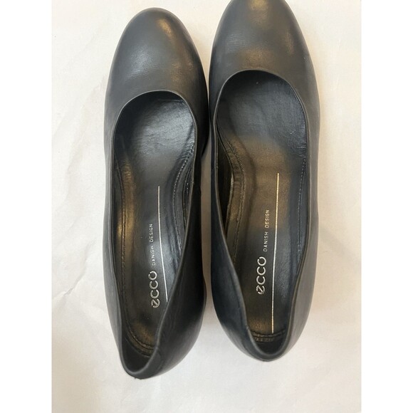 ECCO Dress Classic 35 Pumps Womens Sz 38 7.5 Black Leather Round Toe Block Heel - Picture 2 of 9